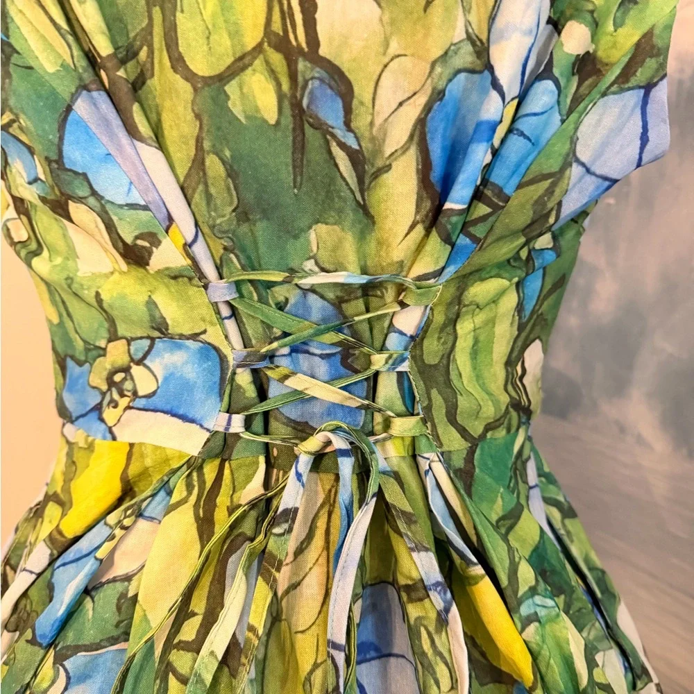 Linen Stained Glass Floral Pattern Elegant Dress #102 - Picture 4 of 7